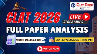 CLAT 2026 Analysis & Solutions | LIVE Paper Solving | Difficulty Level, Expected Scores & Cut-Offs