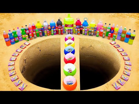 EXPERIMENT: Big Eruption from 2 Half Circles HOLE , Big CoCa, Mtn Dew, Fanta, Mirinda vs Mentos