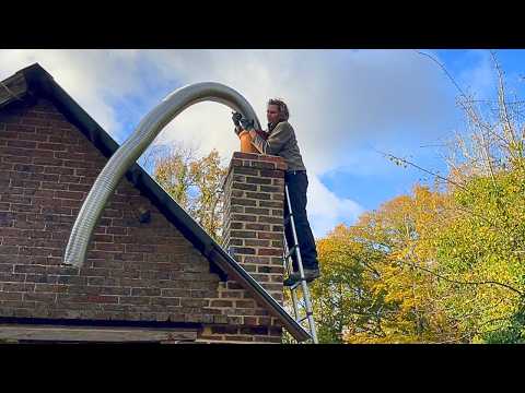 Abandoned 100 Year Old Workshop Renovation - Log Burning Stove and Chimney Liner Install