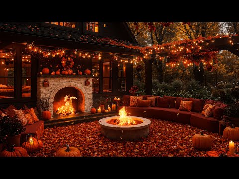 Crisp Autumn Air & Smooth Jazz 🍂 Fireside Warmth & Rustic Charm Under Falling Leaves for Unwind