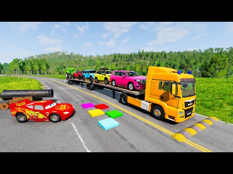 Flatbed Truck Mcqueen | Transportation with Truck - Pothole vs Car #039 - BeamNG.Drive