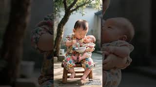 Grow up and play together. Super cute baby. Record every day of the baby's growth. It makes the