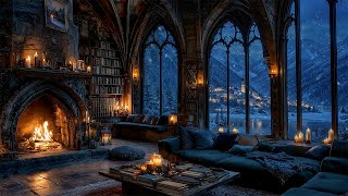 Cozy Gothic Study Room | Dark Academia Winter Ambience for Reading | Relaxing Piano & Violin