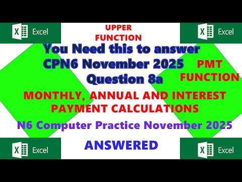 Loan repayment Computer Practice N6 excel November 2025 Question 8A answered