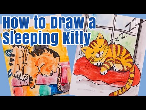 How to Draw A Sleeping Kitty Cat - Kids Art Tutorial