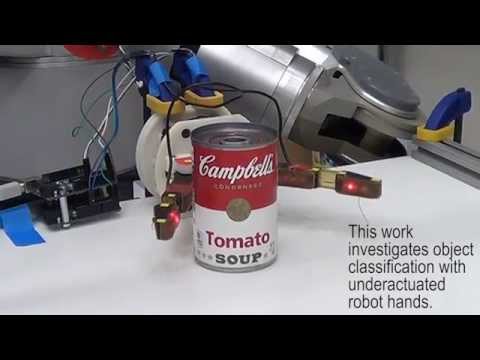 Unplanned, Model-Free, Single Grasp Object Classification with Underactuated Hands and Force Sensors