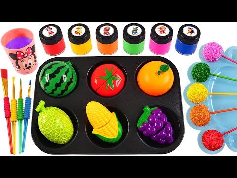 Satisfying Video l How To Make Rainbow Lollipop Candy in to  Paint & Playdoh Balls Cutting ASMR  #71