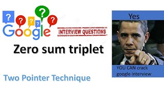 Google Interview Question| Zero sum triplet| Two Pointer technique |FAANG