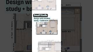 ✨🏠 Small studio apartment layout design. With kitchen, study and bathroom.