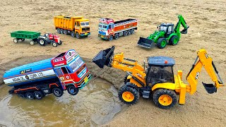 JCB Tractor Cartoon | BharatBenz Petrol Tanker Tata Truck Accident Pulling Out JCB 5CX | AJ TOYS