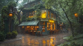 Calm Jazz Moments on Rainy Day 🌧️ Cozy Outdoor Vintage Café Vibes in Quiet Street Corner for Relax ☕