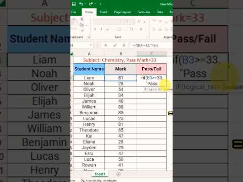 Calculating Pass and Fail Marks In Excel Sheet | Short Formula #excel #Pass #Fail #Mark  #tips_ticks