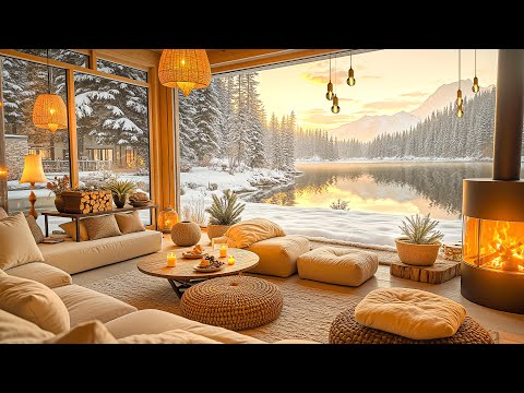 4K Peaceful Winter by the Lake ❄️ Cozy Jazzy Ambience with Smooth Jazz for Work, Study