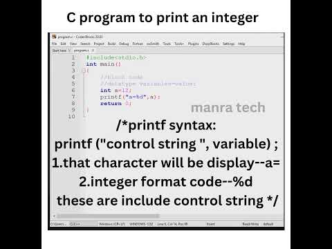 C program to print an Integer//integer data type used for printf statement#programminginc #learning