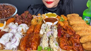 ASMR EATING DIFFERENT TYPES OF MOMO,STEAMED MOMO,CHICKEN MOMO,MALAI MOMO,SCHEZWAN MOMO,KURKURE MOMO