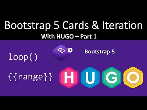 Bootstrap 5 Cards with Hugo static site generator. Loop over front matter data with range. Tutorial