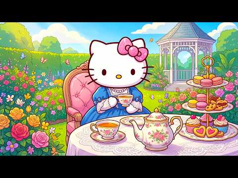 Luxury Garden Café with Hello Kitty ✨🌷 Relaxing Jazz for Focus, Work & Dreamy Moments