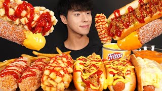 ASMR MUKBANG CORN DOGS & HOT DOGS & FRENCH FRIES