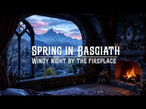 Spring Night at Basgiath War College | Fantasy Wind and Fireplace Ambience