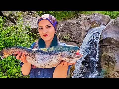 Secrets of delicious Fried Salmon with dill pilaf in the REAL PARADISE | #village_lifestyle of Iran