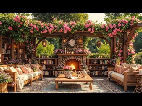 Spring Jazz Cafe Ambience 🌸 Relaxing Outdoor Garden Jazz for Studying & Reading