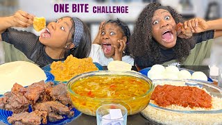 FUFU & EGUSI SOUP, RICE & STEW, BEEF MEAT, YAM & SILVIA’S SAUCE, | ONE BITE CHALLENGE *Extreme 😱