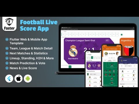 Faster - Football Live Scores App - Flutter Web and Mobile app Template - Matches, Stats, News.