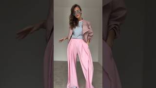 Spring in Color Blocks: Pink Leather Jacket vs. Fluid Blue Pants ✨ #springfashion #fashiontrends