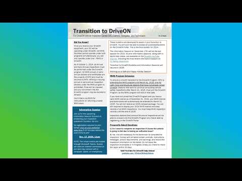 Transition to DriveON Bulletin 14 - Released December 16, 2024.