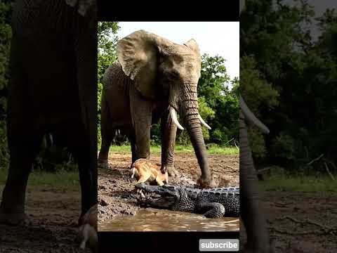 Brave Elephant Saves Deer Baby from Deadly Crocodile Attack #junglelife #elephant #elephantstrength