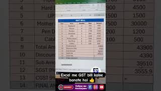 #excel #exceltricks #excelformula #excelhacks #excel me GST bill kaise banate hai 🙏🙏🌹🌺🙏🙏🌹🌺🙏🙏
