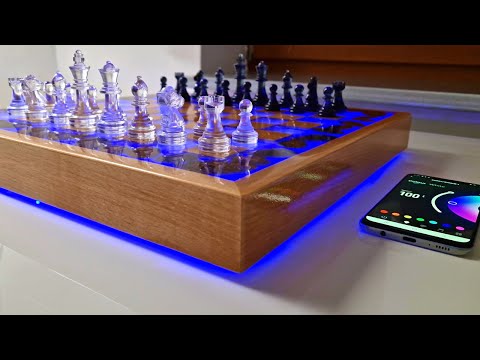 Floating Chess of Wood and Purple Epoxy Resin with LED