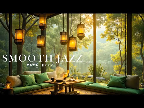 4K Coffee Shop In Forest With Spring Jazz Music ☕ Morning Tranquill to Working, Study & Sleep