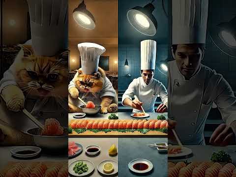 Fat Cat Becomes a Sushi Chef for a Day 😂🍣 #catshorts #chefcat