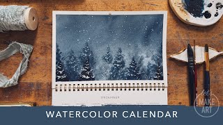 Learn How To Paint a Winter Night Landscape | Watercolor Calendar Tutorial