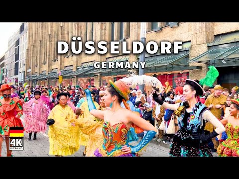 Düsseldorf Carnival in Germany, der Rosenmontagszug, 4K HDR walking tour