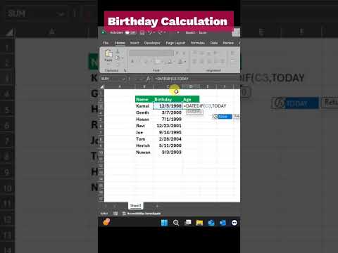 Excel: Birthday Calculation #excel #tips #tricks