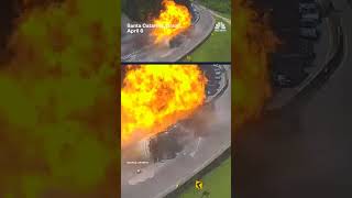Video captures explosion after tanker overturns on Brazilian highway