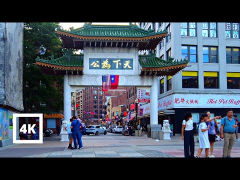 4K Boston Chinatown Summer Evening Walking Tour ASMR Ambience