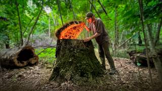 Building a Secret Log Cabin Underground. Warm Dugout Log Cabin. Bushcraft, Survival