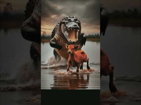 Cow with Crocodile 🐊 🐄 #ytshorts #fight #aianimals