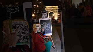 QR code head artist WILD live drawing at Washington Square Park NYC! #nycart #drawing #boxhead