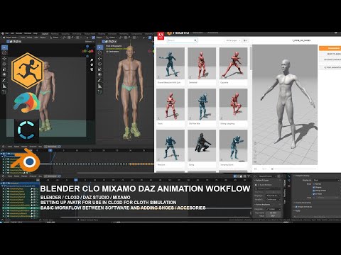 Clo3D Blender Mixamo Animation Workflow Walk Cycle Shoes Weight Paint Simulation Avatar Daz Studio