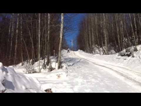 Skiing with 2 skateboards