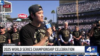 'Another ring next year': Shohei Ohtani speaks English at Dodgers World Series rally