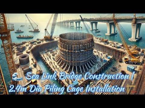🌊 Sea Link Bridge Construction | 2.4m Dia Pile Cage Installation 🏗️ #rebar #reinforcement