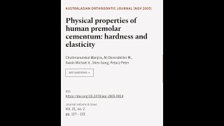 Physical properties of human premolar cementum: hardness and elasticity | RTCL.TV