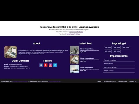 How to Design Responsive Footer Section using HTML and CSS  ( Blog Website Footer)