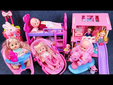 13 minutes of satisfying unboxing, pink princess house, cute Barbie bunk bed set ASMR | Toy review