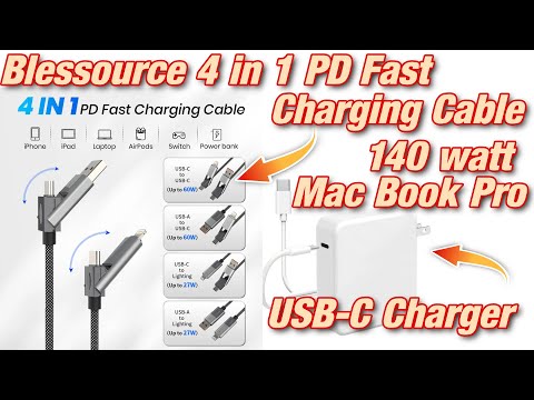 Blessource 4 in 1 PD Magnetic USB Charging Cable & 140 Watt Mac Book Pro Charge Adapter